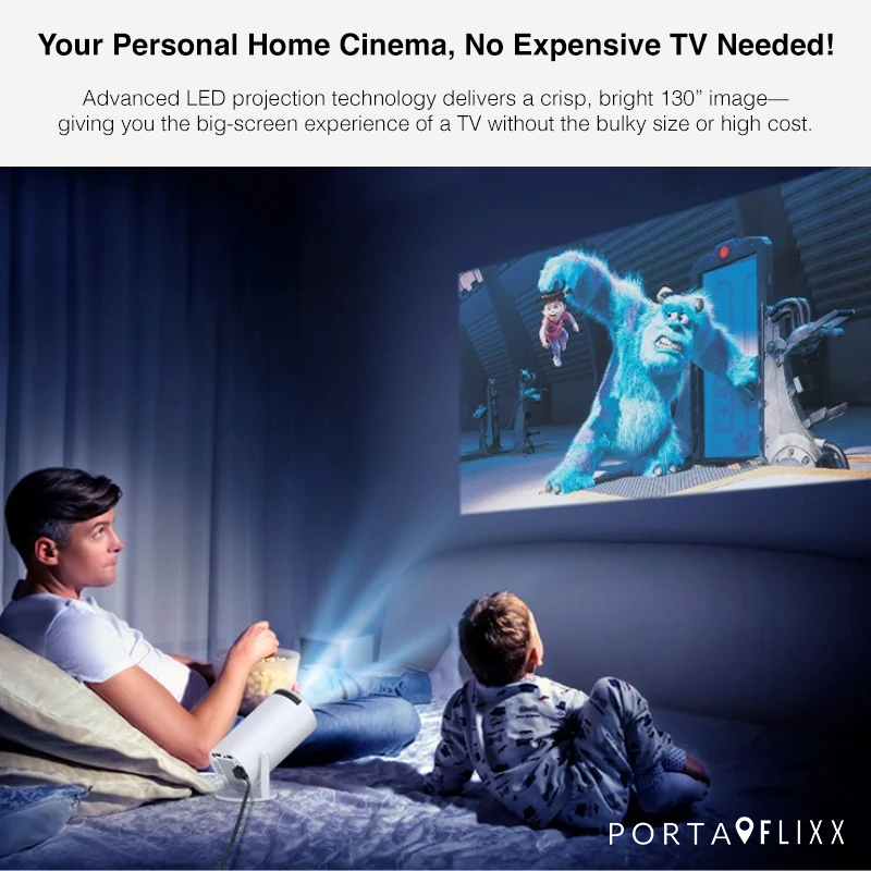 Turn Any Wall into a 130” Theater - Portaflixx™ Spotlight HD