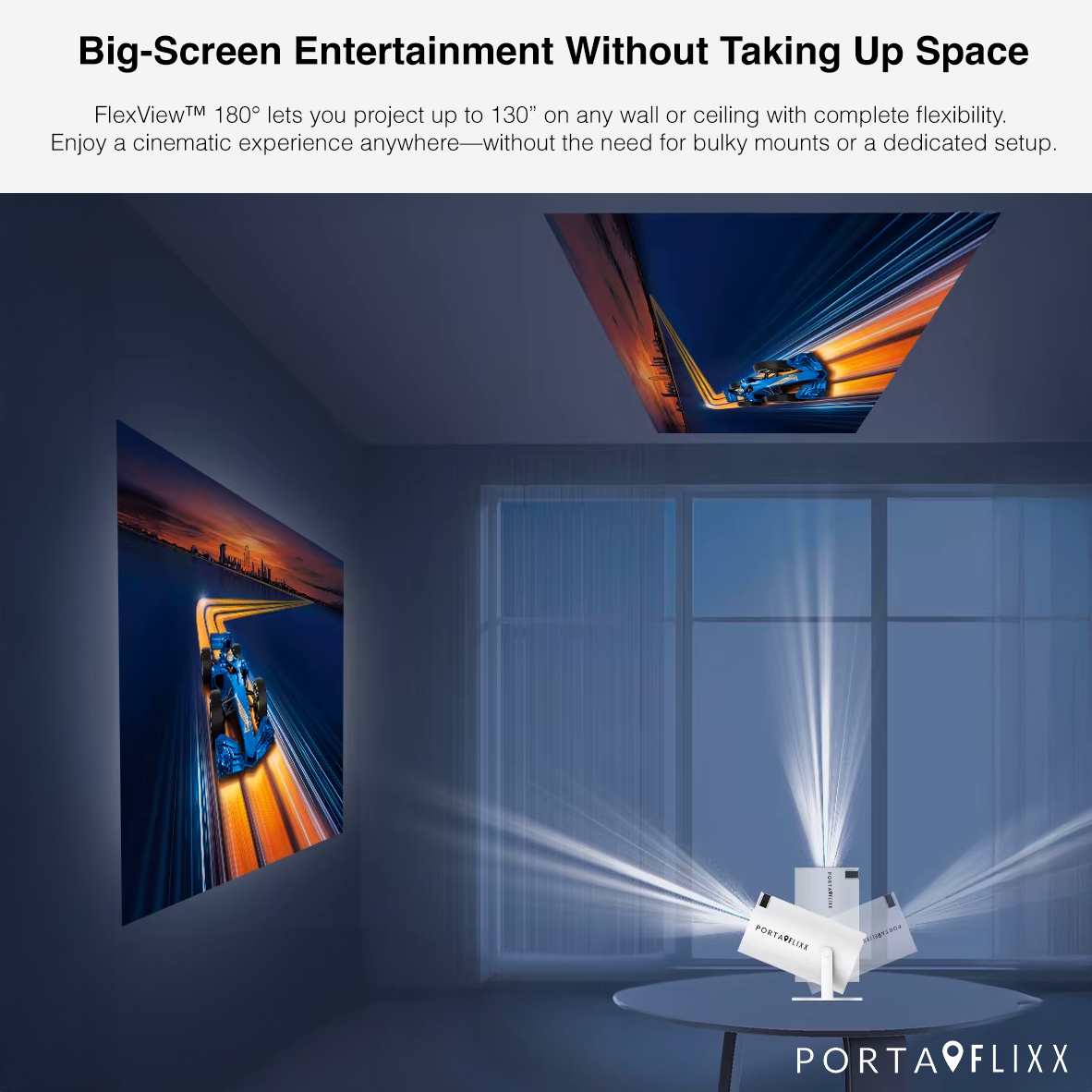 Turn Any Wall into a 130” Theater - Portaflixx™ Spotlight HD